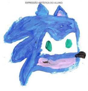 Desenho feito por Marcos do personagem Sonic, dos videogames.